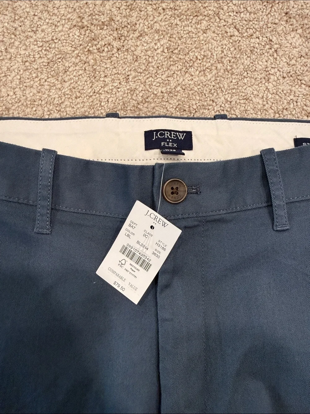 Men’s Size 36x30 J Crew Straight Leg Chino Pants Blue